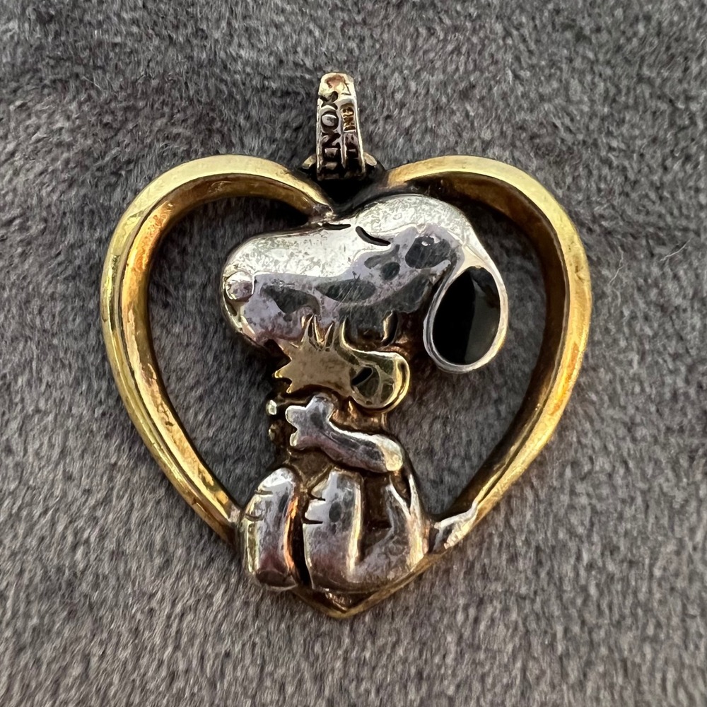 Vintage Lenox Sterling Silver Snoopy Woodstock Heart Pendant Two Tone Charm 6.3g